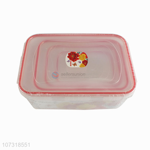 Wholesale cheap 4pcs classic rectangular rose printed lock&lock preservation box crisper for microwave oven