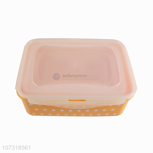 Latest design 4pcs classic rectangular polka dot printed lock&lock preservation box clear microwavable crisper