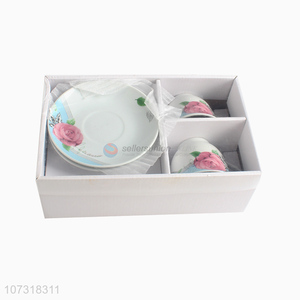 Hot sale ceramic cup plate set with flower pattern