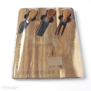 New Product Rectangle And Nature Wooden Cutting Board With 3 Knives Set
