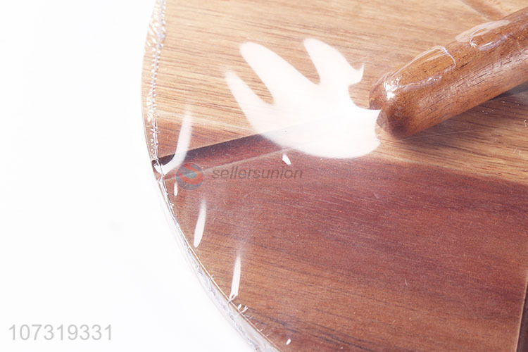 Wholesale Customized Acacia Wood Pizza Board With Wheel Cutting Knife Set