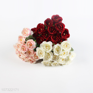 Wholesale Price 12 Heads Simulation Rose Bouquet Plastic Artificial Flowers