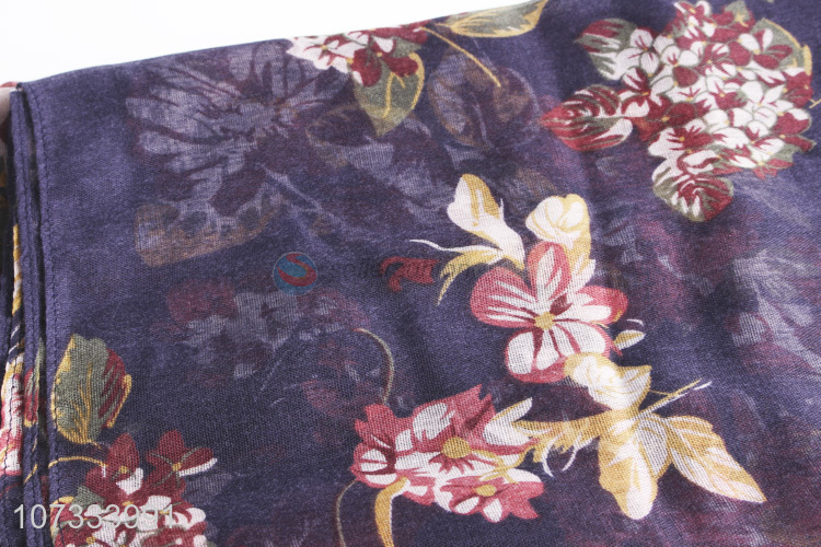 Good quality fashion flower printed ladies scarf for spring