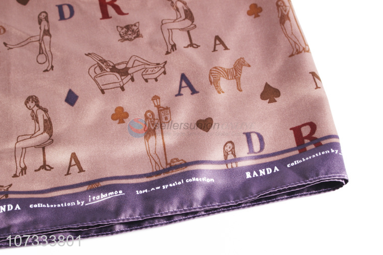 Suitable price letters printed ladies square scarf satin scarf