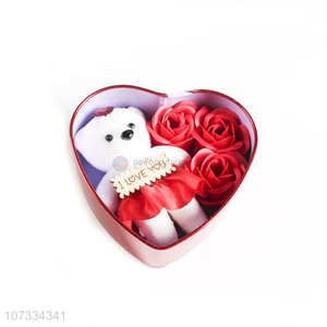 Good market home decoration soap flowers pufumed roses with bear
