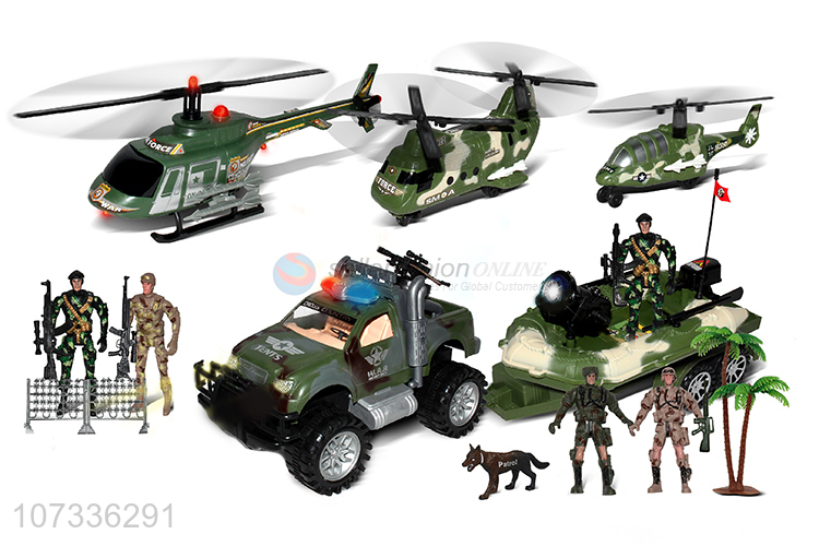 Best Selling Fighting Vehicle Rubber Dinghy Helicopter Military Toys Play Set