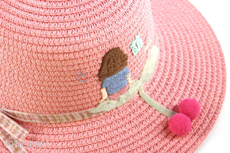 Wholesale Child Girls Straw Sun Hat Kids Large Brim Beach Summer Sunshade Hat