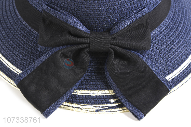 Wholesale Outdoor Bowknot Design Child Summer Sun Cap Girls Straw Hat