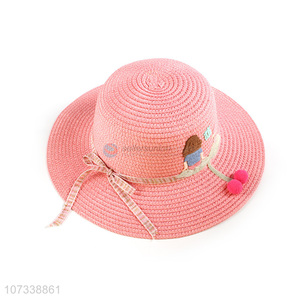 Wholesale Child Girls Straw Sun Hat Kids Large Brim Beach Summer Sunshade Hat