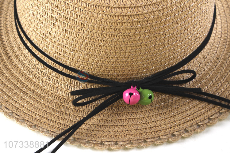 New Straw Hat Child Sun Hat Girl Summer Bowknot Decoration Beach Hat