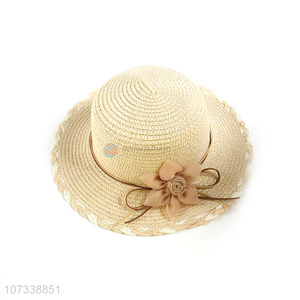 Hot Style Summer Children's Sun Protection Straw Hat With Bowknot Flower