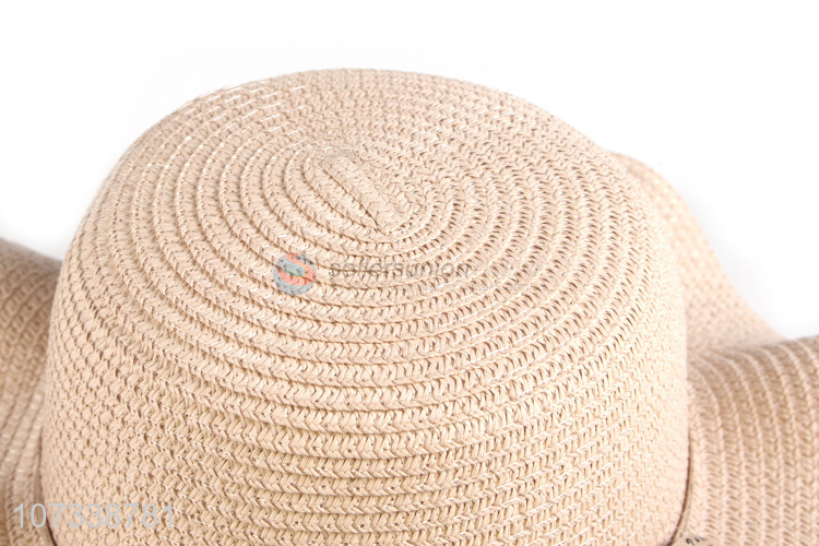 Contracted Design Childrens Flower Decoration Sunhats Floppy Wave Straw Hat
