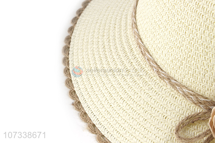 Wholesale Lady Summer Floppy Paper Straw Hat Bowknot Flower Decoration