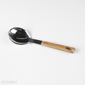 Wholesale Plastic <em>Wood</em> Grain Handle Meal <em>Spoon</em> Stainless Iron Rice <em>Spoon</em>