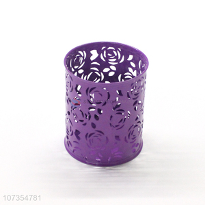 Good market round hollow rose metal pen holder paintbrush holder