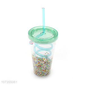 Unique design double-wall plastic water tumbler mugs with lid & straw