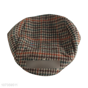 Hot Selling Felt Hat Plaid Beret Hat With Embroidery Logo