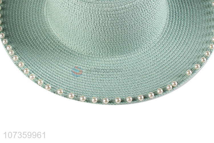 New Arrival Round Top Large Brimmed Hat Beach Hat With Pearls