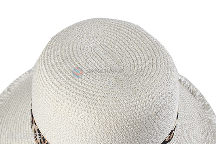 Fashion Straw Round Top Beach Hat With Cap Ribbon