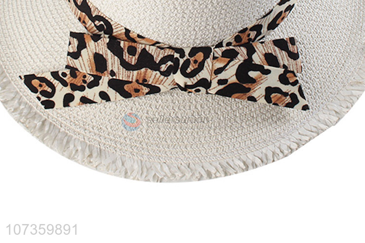 Fashion Straw Round Top Beach Hat With Cap Ribbon