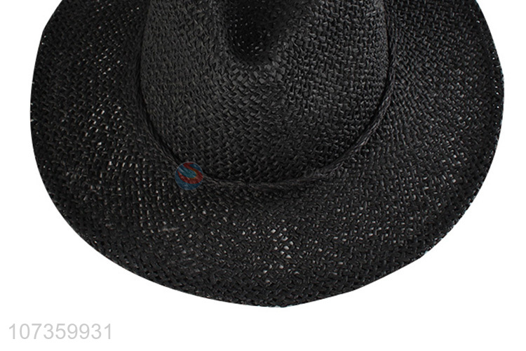 New Design Handmade Straw Hat Black Summer Sunhat