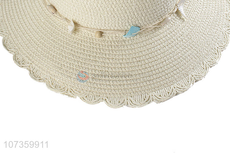 Good Sale Summer Straw Bucket Hat With Decorative Seashells