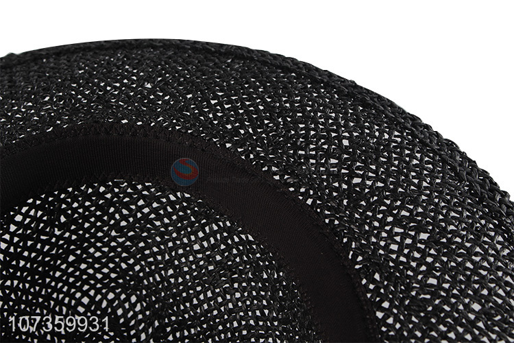 New Design Handmade Straw Hat Black Summer Sunhat