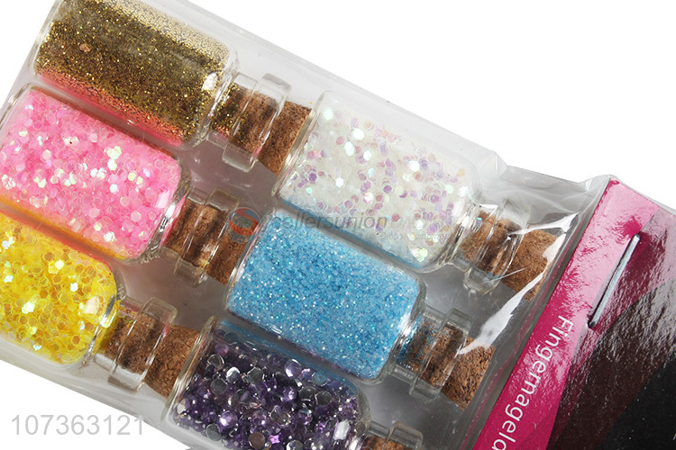 Factory Price Nail Jewelry Glitter Sequins 6 Bottles Nails Ornament Set