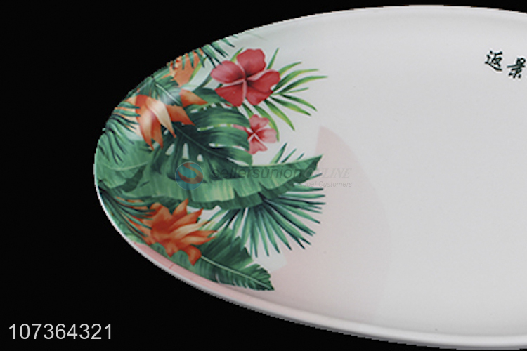 Delicate Design Plant Pattern Melamine Plate With Handle
