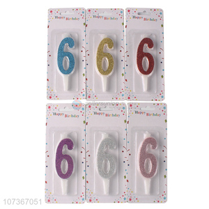 Hot Sale Birthday Party Cake Decoration Glitter Number 6 Candle