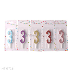 Cheap Price Glitter Powder Decor Numbers 3 Birthday Party Cake Candle