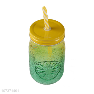 Wholesale Colorful Glass Mason Jar Beverage Cup With Straw And Lid