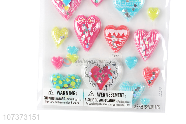 Cute design inflated heart sticker fashion puffy pvc stickers