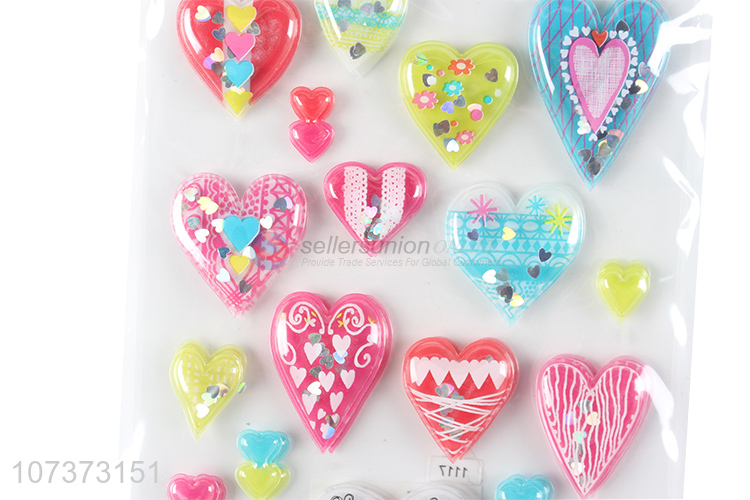 Cute design inflated heart sticker fashion puffy pvc stickers