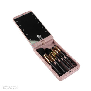 High-end 360 degree rotation led light <em>makeup</em> mirror with cosmetic <em>brushes</em>
