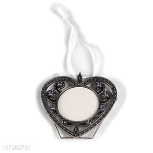 Wholesale exquisite vintage hollow rhinestone heart shape alloy makeup mirror frame