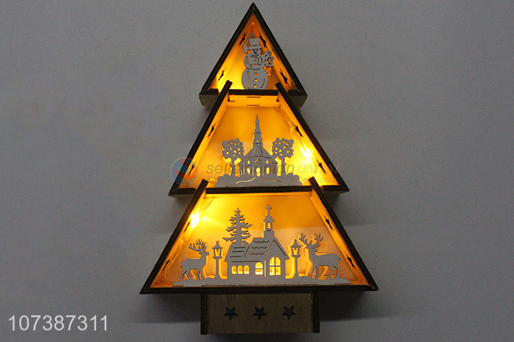 Hot products wooden Christmas tree Christmas carving crafts with led light