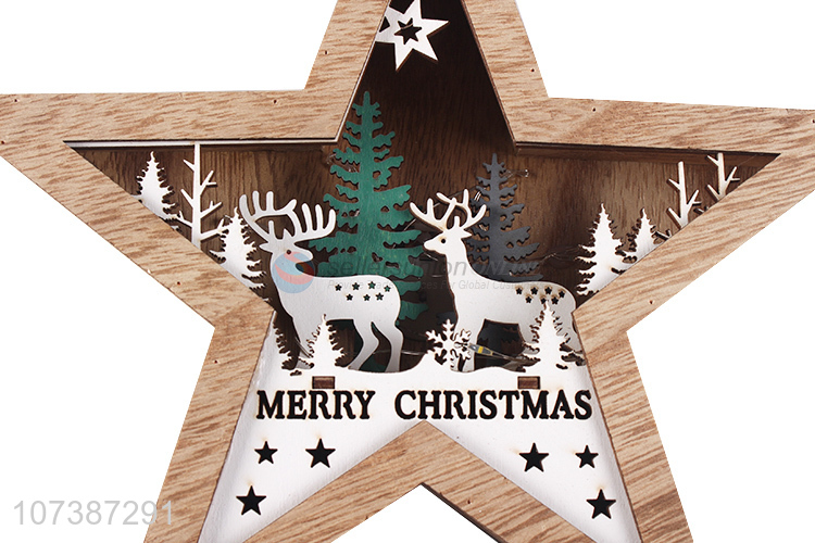 Best selling home ornaments Christmas led wooden star hanging pendant