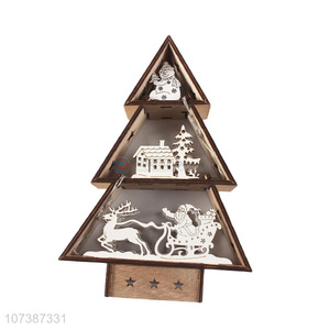 Hot selling home ornaments Christmas led wooden tree hanging pendant