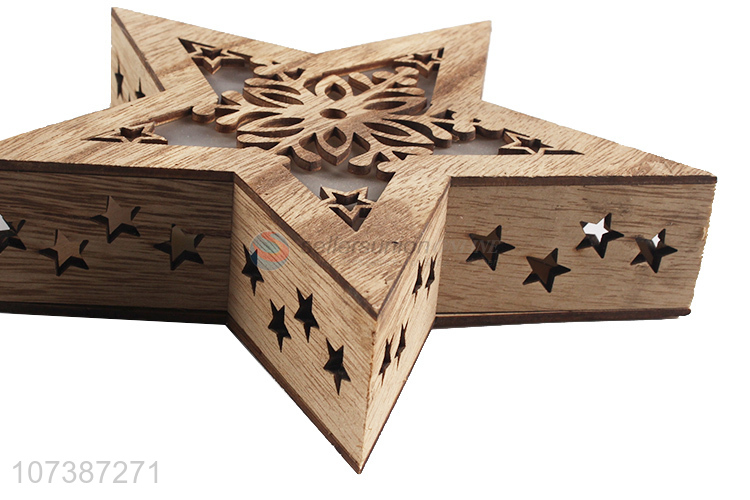 China manufacturer Christmas wooden star carving crafts with led light