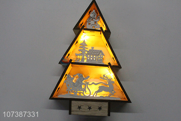Hot selling home ornaments Christmas led wooden tree hanging pendant