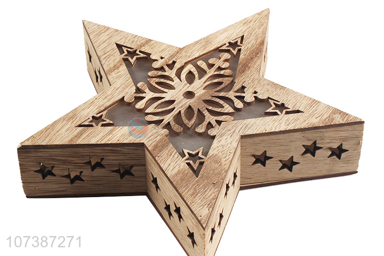 China manufacturer Christmas wooden star carving crafts with led light