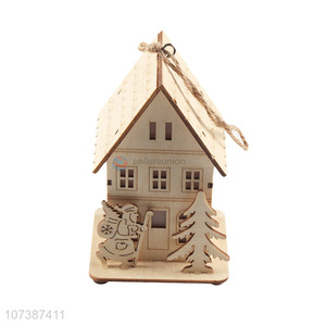 New design Christmas wooden crafts mini led wooden house ornaments
