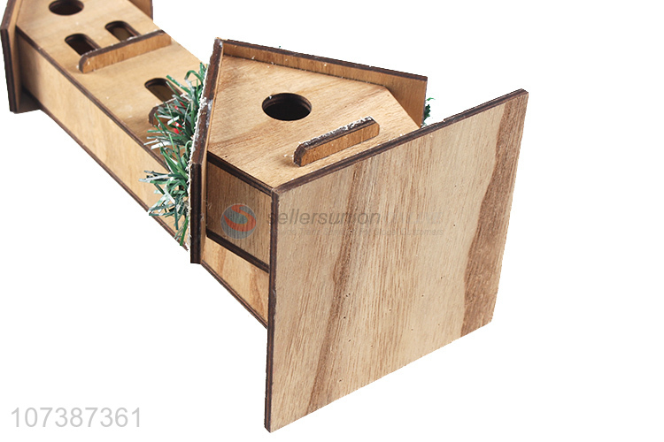Excellent quality Christmas tabletop led light wooden house wooden ornaments