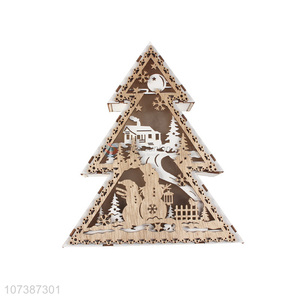 Wholesale popular led light mini wooden Christmas tree tabletop decoration