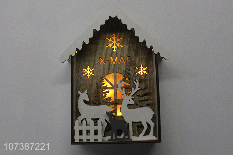 Suitable price led light wooden house Christmas ornaments tabletop decoration