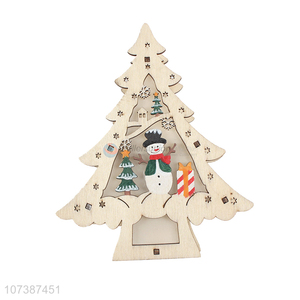 Factory direct sale wooden Christmas tree Christmas carving crafts with led light