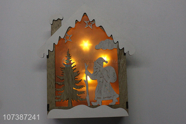 Reasonable price led wooden house carved wooden lamp Christmas decoration