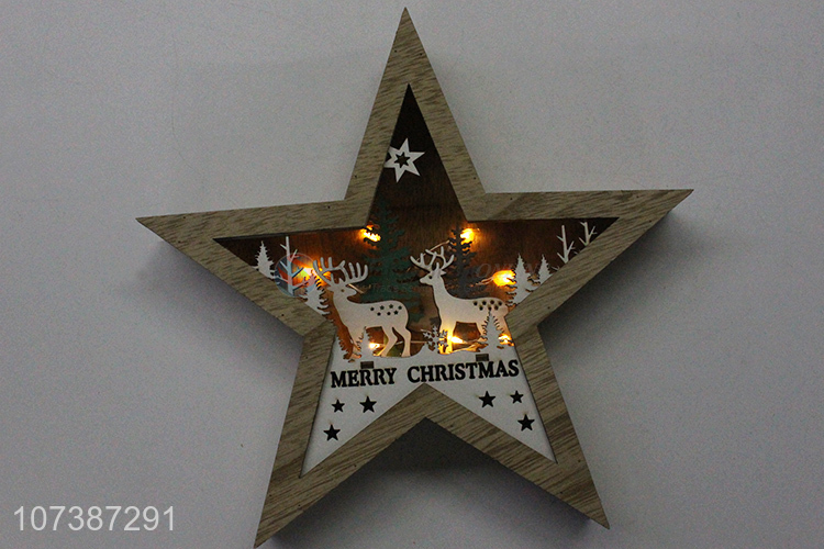 Best selling home ornaments Christmas led wooden star hanging pendant