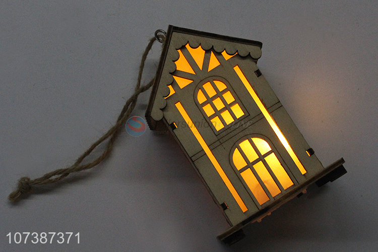 Wholesale creative hanging pendant Christmas led wooden house carving crafts